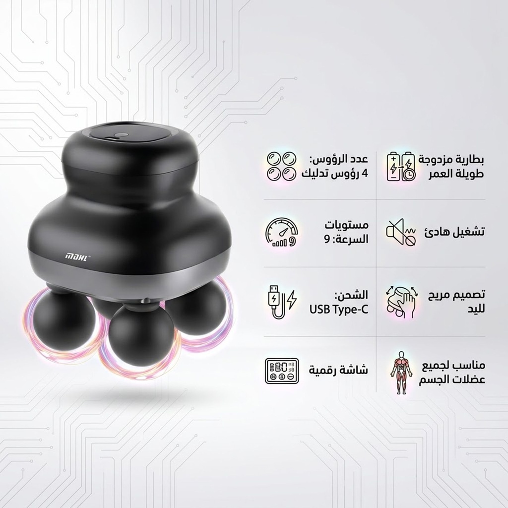جهاز مساج شامل 4 رؤوس          (Percussion Therapy Body Massager)